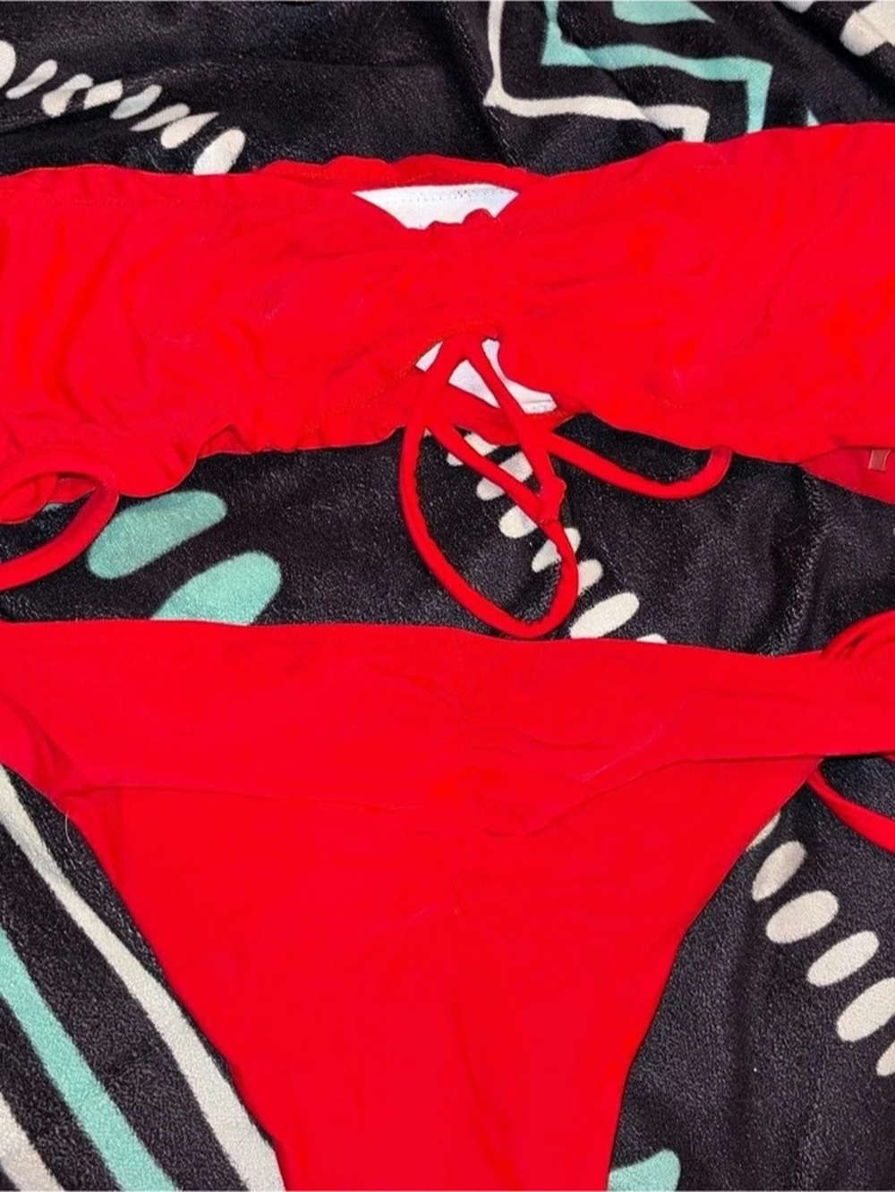 Red Ruched Bikini Set Like New - Picture 2 of 2